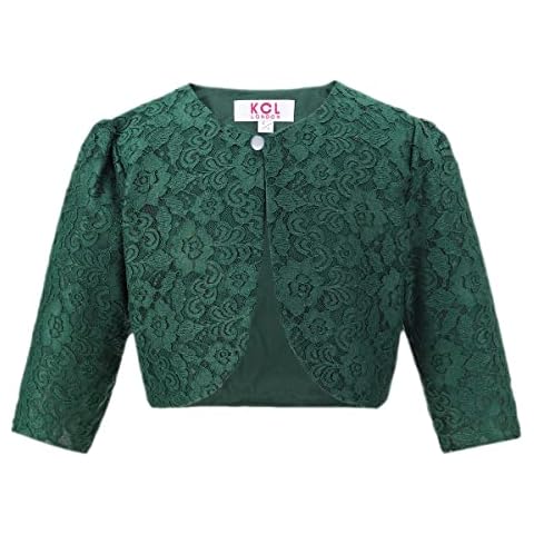 Gum & Berries Girls Long Sleeve Floral Lace Bolero Kids Shrug Cover Up Flower Design Special Occasion Smart Cardigan Look Top Green 13 Years Cover