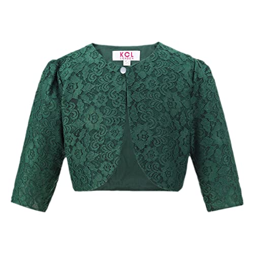 Gum & Berries Filles à Manches Longues en Dentelle Florale boléro Enfants Haussement d'épaules Couvrir la Conception de Fleurs Occasion spéciale Cardigan Intelligent Vert 3-4 Ans Cover