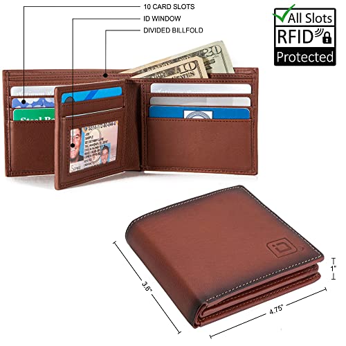 ID Stronghold Extra Capacity Bifold Wallet for Men - RFID Blocking Genuine Leather Wallet (Antiqued Brown)4