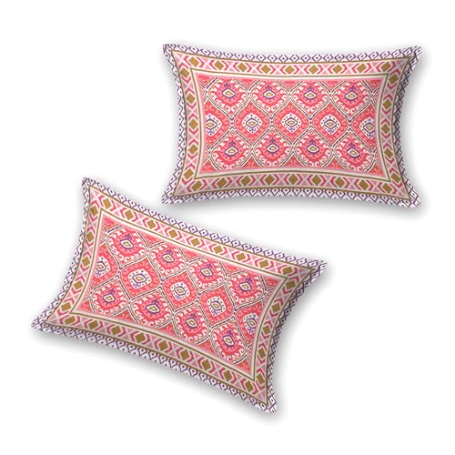 Image of India 100% Pure Cotton Jaipuri Printed Double Bedsheet with 2 Pillow Covers | Traditional Sanganeri Floral Design | Soft Breathable Fabric | King Size Bedsheet for Bedroom (Kaya47)
