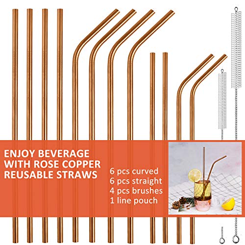 Stainless Steel Drinking Straws Reusable Straw Set of 12 Extra Long Metal Straws