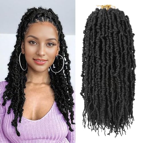 New Butterfly Locs Crochet Hair 14 Inch 8 Packs for Black Women Goddess Locs Crochet Hair Pre Looped Soft Faux Crochet Braids Hair Extension (Natural Black 14 Inch)