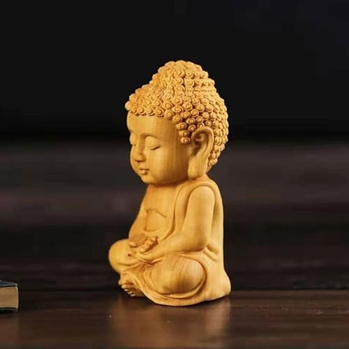 Miniatura 4 de GANAZONO Estatua de Buda de madera, mini escultura de Buda, religiosa, budista, tallada a mano, figuras de Buda sentada, palma de Buda para