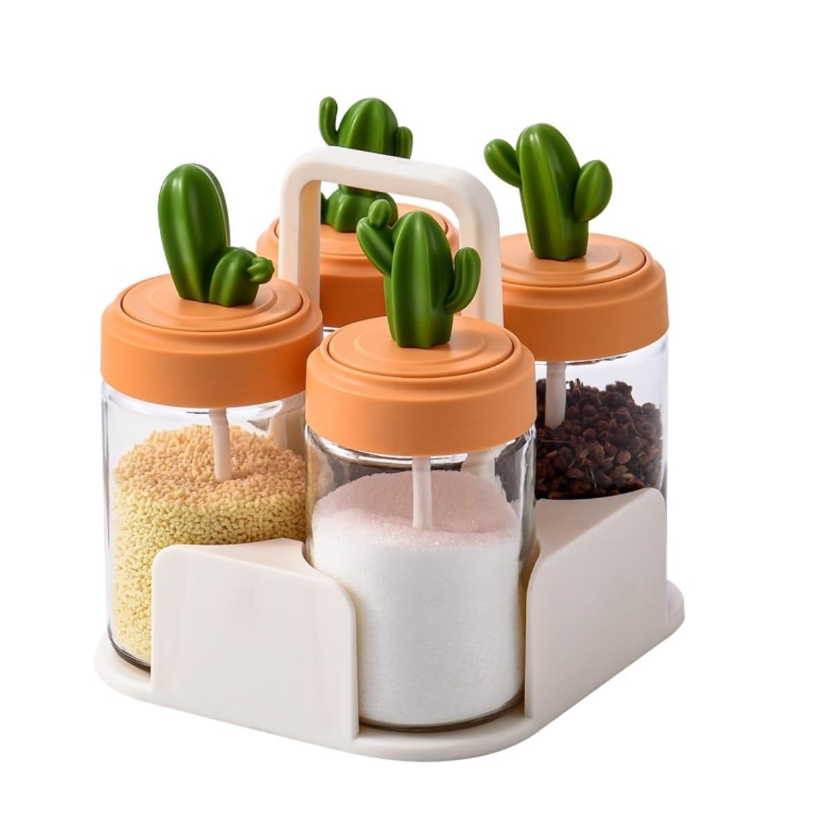 Zestaw pojemników na przyprawy w kształcie kaktusa, pudełko kuchenne, przezroczysty szklany słoik, zestaw do butelek domowych, zestaw do przypraw(4pcs)