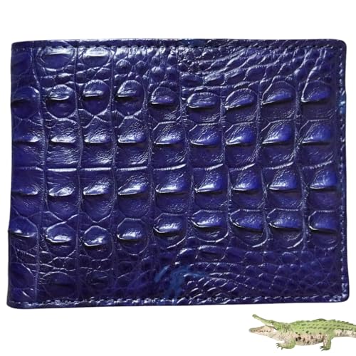 Navy Blue Crocodile Alligator Genuine Horn Leather Men Wallet