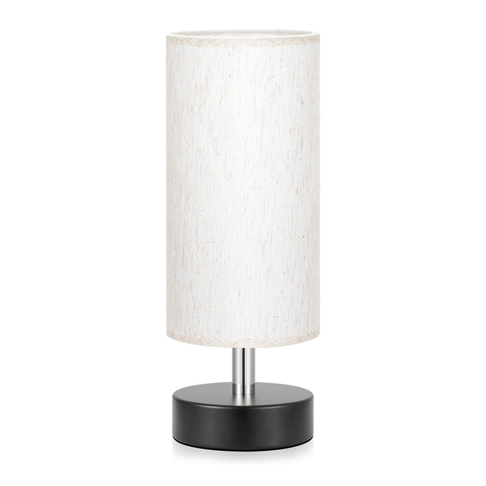 Walmeck Minimalist Nightstand Lamp Desktop Table Lamp 3 Color Temperatures Light for Reading Room Beige Fabric Black Base