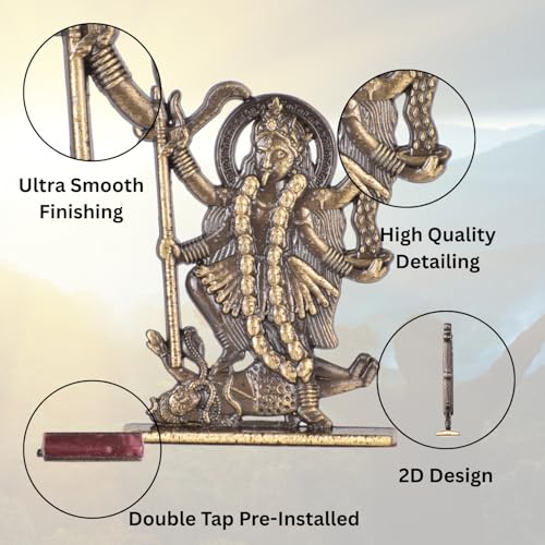 Image of BUC Mahakali Maa Both Side 2D Idol for Car Dashboard - Brass Finish Fierce Goddess Kali Murti for Protection & Power (S970-BRS)