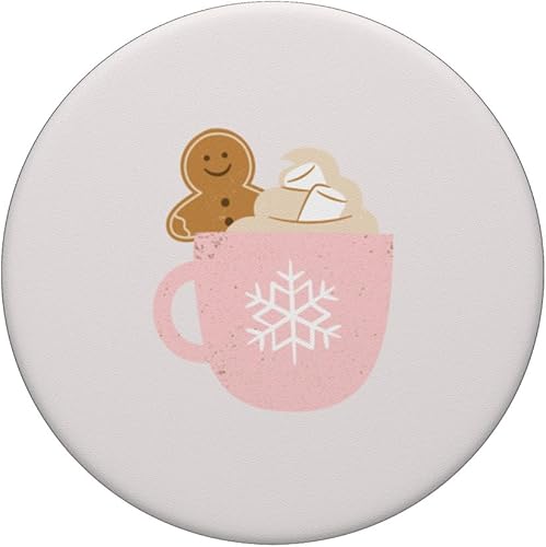 Miniatura 3 de Festive Sip - Taza de copo de nieve rosa con pan de jengibre Joy PopSockets PopGrip estándar