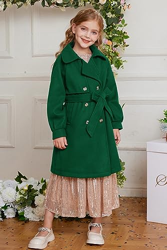 Image of GRACE KARIN Girls Dress Coat Lapel Wool Blend Long Winter Jackets with Pockets Belt 6-16Y