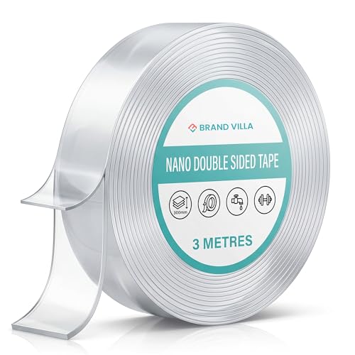 Image of BRAND VILLA Nano Tape Double Sided Adhesive, 1mm Thick 3cm Wide 3 Meter Long, Heavy Duty Reusable Washable Gel Grip Tape, Strong Transparent Traceless Mounting Tape for Wall, Kitchen, Home & Office