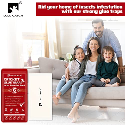 Lulucatch Cricket Insect Glue Traps - 6 Pack Bug Sticky Traps, Large & Adhesive Spider Scorpion Trap With Pre-Baited Attractant, Highly Effective Glue Boards Indoor, Non-Toxic & Safe To Children, Pets #TOP6