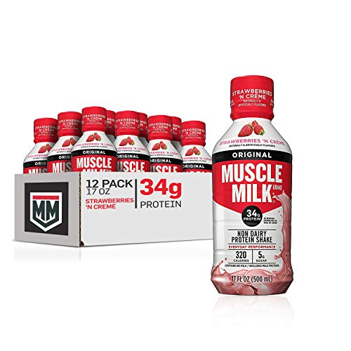 Muscle Milk Original Protein Shake, Strawberries 'N Creme, 34g Protein, 17 FL OZ, 12 Count