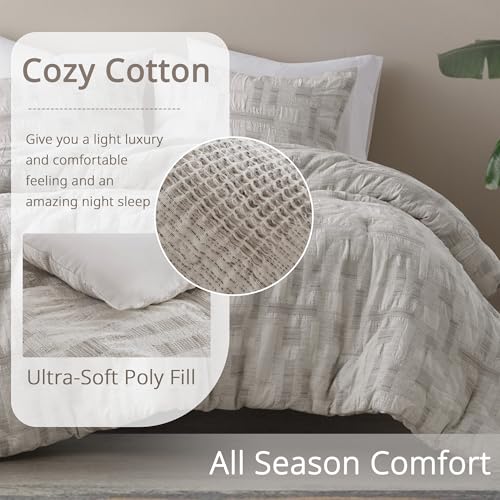 Image of Ink+Ivy King Comforter Set Jacquard Weave Cotton Comforters King Bedding Set, All Season Lightweight & Breathable Cotton King Size Comforters, Cairo, King /Cal King, Ivory 3 Piece