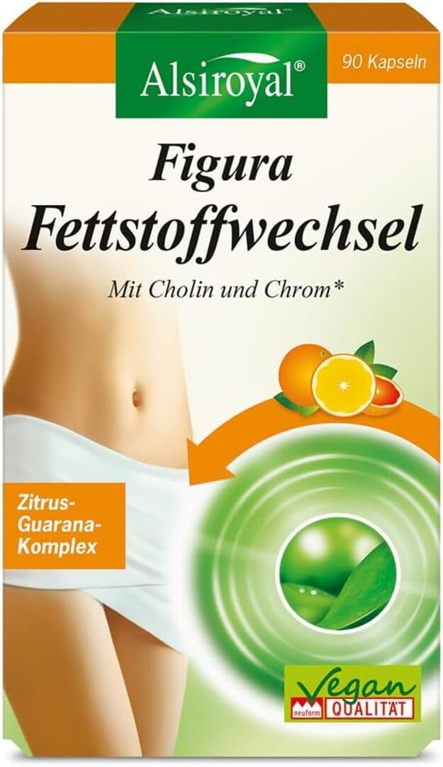 Alsiroyal Figura Fettstoffwechsel (90 Kapseln) – Gewichtsreduktion mit Zitrusfruchtextrakt, Cholin & Chrom – Unterstützt den Fett- & Makronährstoff-Stoffwechsel* – mit Guarana