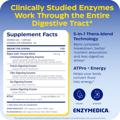 Image of Enzymedica Digest Gold, Maximum Strength, ATPro Energy Support - 120 Caps
