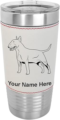 Miniatura 10 de LaserGram Vaso aislado al vacío de 20 onzas, perro Bull Terrier, grabado personalizado incluido (piel sintética, rosa)