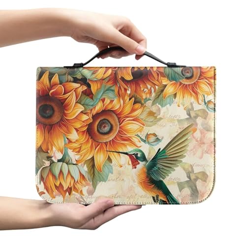 Psesaysky Sunflower Bird Women Bible Carrying Case Thanksgiving Bible Tote Bag for Man Fall Bible Covers Thanksgiving Decor PU Leather Bible Protector