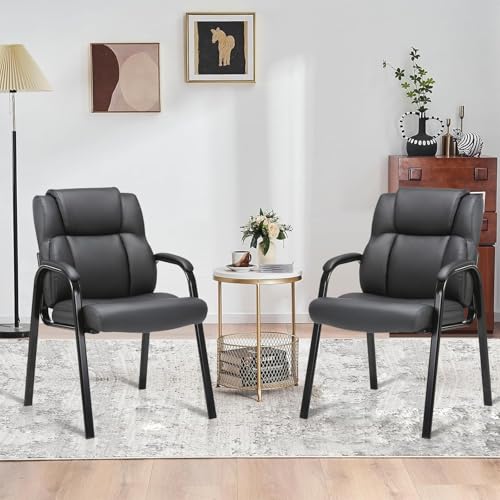 Image of CLATINA Leather Guest Chair with Padded Arm Rest for Reception Meeting Conference and Waiting Room Side Office Home Black 8 Pack