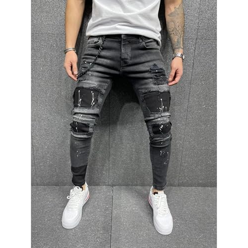 Men's Slim Fit Ripped Skinny Jeans Casual Moto Biker Jean Pants Fashion Stretch Destroyed Denim Pant2