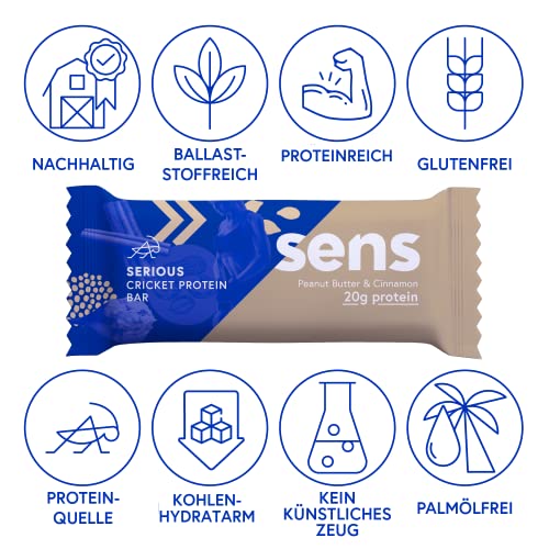 SENS SERIOUS PROTEIN Grillenmehl-Riegel - 20g Protein, Low Carb, rein natürliche Zutaten (12 x 60g) Erdnussbutter & Zimt, Essbarer Insektensnack aus Grillenprotein - Image 4