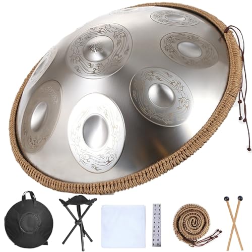 Handpan - Batteria per principianti, strumento a percussione in acciaio con custodia morbida, bacchette, supporto e panno antipolvere, ideale per gli amanti della musica e gli artisti
