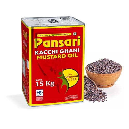 Image of Pansari Brand Kacchi Ghani Mustard Oil 15 kg Tin (Fortified with vitamin A and D)