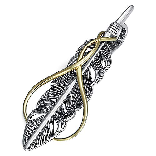 Vintage 925 Sterling Silver Feather Pendant Jewelry for Men Women Two Tone
