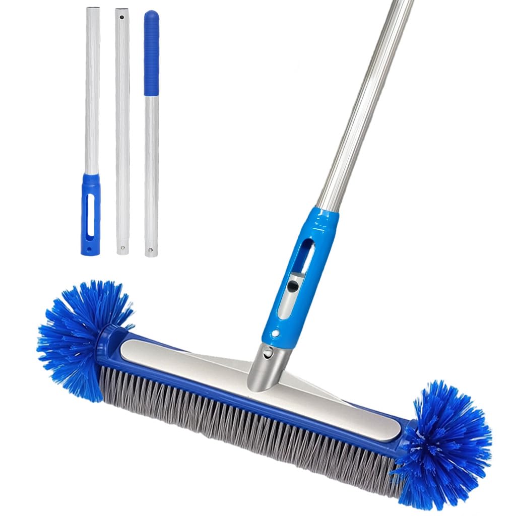 HASTHIP® 120cm Pool Cleaning Brush with Assembly Aluminum Handle, 40cm Bristle Scrubber with Side Stiff Brushes for Scrub Pool Walls and Remove Debris, Best for Seeping Debris Off All Walls and Floor-image-42
