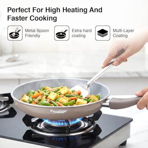 Image of Prestige Ceraglide Duo Frypan 24Cm /1.6L Non-Stick Ceramic Coating|Works On Gas & Induction|High Heating|Cool Touch Handle|Grey