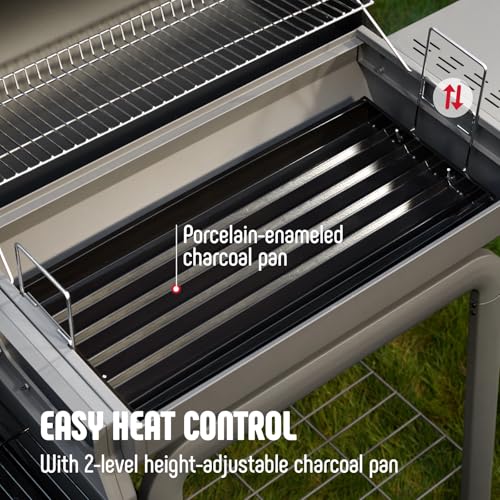 Image of Feasto Heavy-Duty 30-Inch Charcoal Grill with Offset Smoker Grill | Side Table & 815 Sq. In Cooking Space, Outdoor BBQ Grill for Outdoor Barbecue in Backyard, Patio and Parties, Black