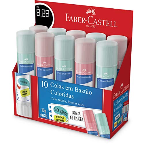 Cola em Bastao Colorida 10G, Faber-Castell, OF/8110COLORS, Multicor, pacote de 10