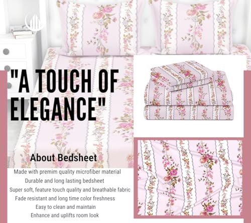 Image of VAS COLLECTIONS Premium 3D Printed 160 TC Microfiber Double Bedsheet with 2 King Size Pillow Covers (90X90 Inches) Pink Flowers