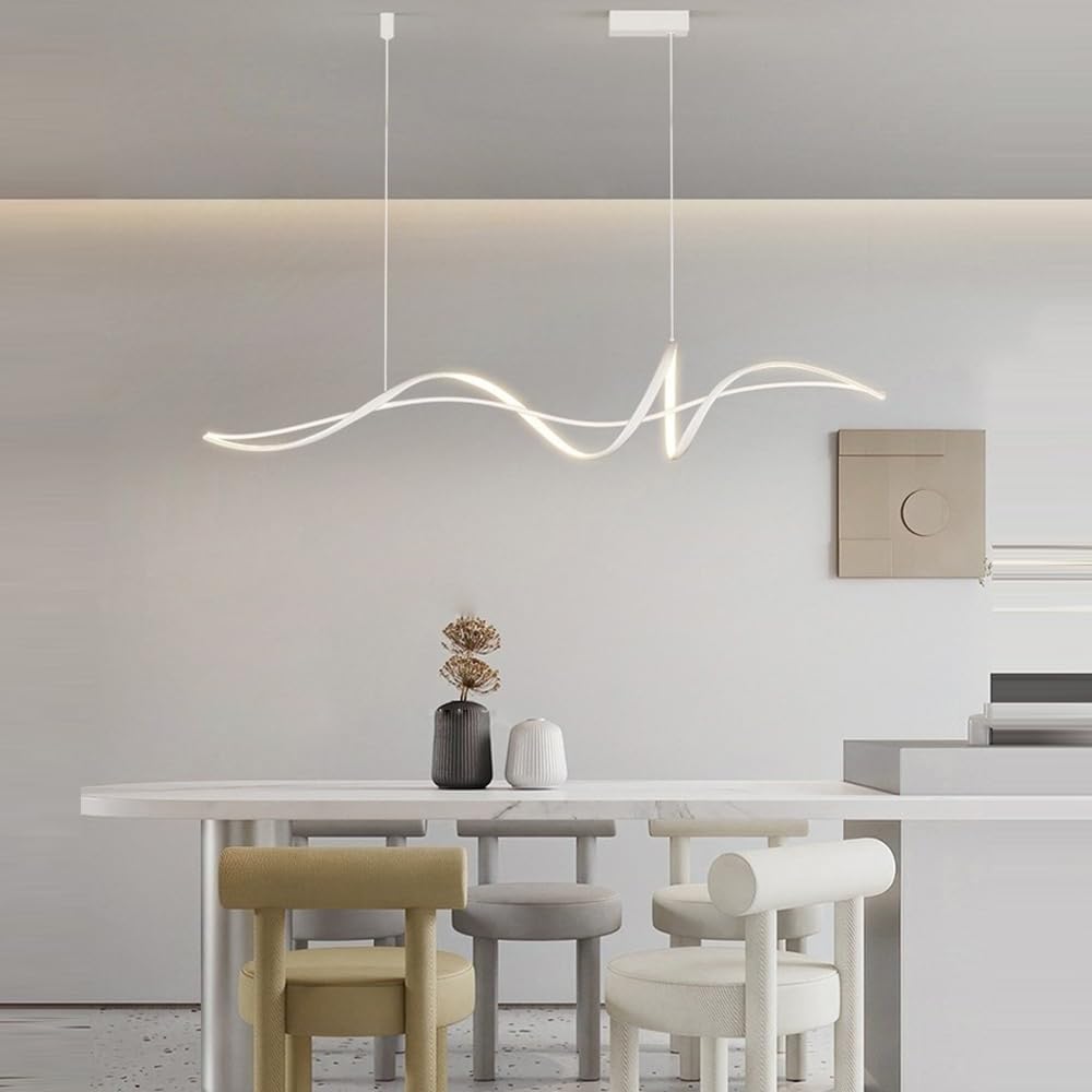 Lampada a Sospensione LED Dimmerabile Plafoniera Spirale Alluminio Lampadario Moderna Nero per Isola Cucina, Sala da Pranzo, Soggiorno (L160CM, Bianco)