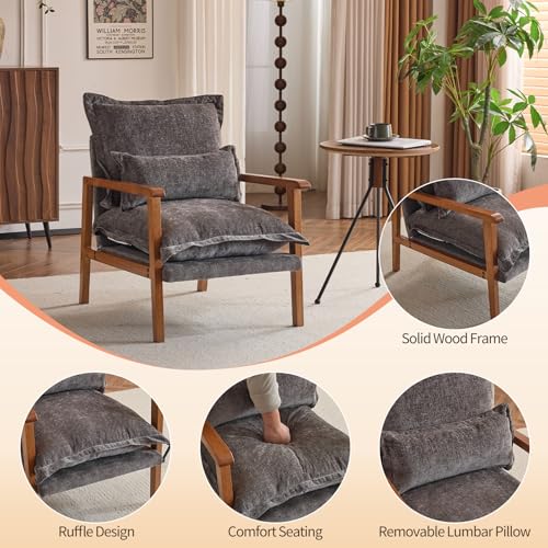 Sillón Chenille Gris con Diseño Fruncido miniatura 4