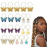 20Pcs Gold Butterfly Braid Clips Crystal Dreadlock Hair Accessories Colorful Butterflies Pendant Charms Pearl Hair Pendants Hair Clips Decoration for Dreadlock Accessories