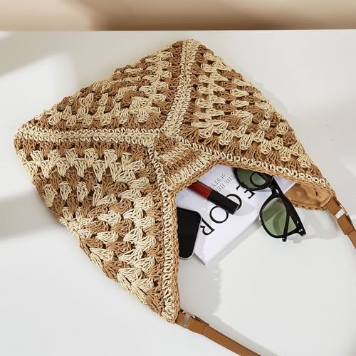 Image of Rejolly Straw Hobo Bag for Women Tote Bag Summer Vacation Beach Handbags Boho Bohemian Style Shoulder Purse