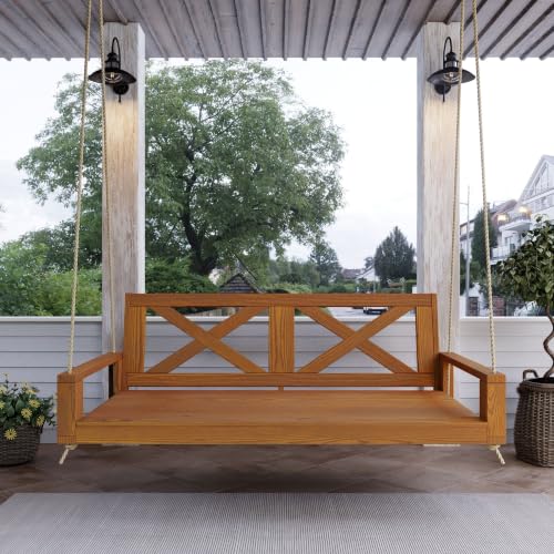 Image of Malvern Twin Wood Porch Swing Bed in Oak Stain, Amish Handcrafted Daybed Style Swing