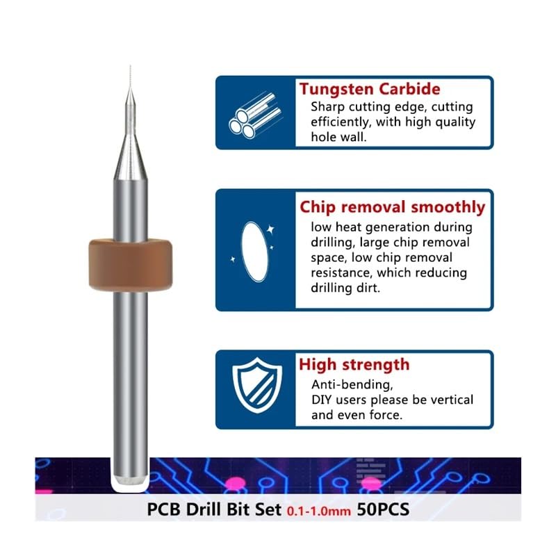 50pcs PCB Drill Bit Set 0.1 0.4 0.5 0.9 1.0mm PCB Circuit Board Hole Drilling Tool Cutter Carbide Drill DIOBFZFY