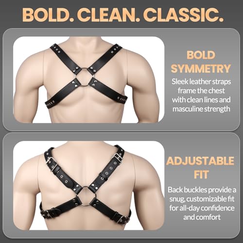 Men's Chest Harness Belt, Adjustable PU Leather Male Punk Chest Belt Shoulder Harness Body Harness for Men Fashion Costumes for Cosplay and Party X0293