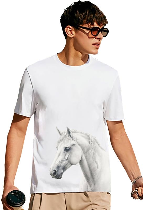 Epiko White Horse Print Graphic T-Shirt for Men | Horse Lovers Cool Mens T-Shirt 1