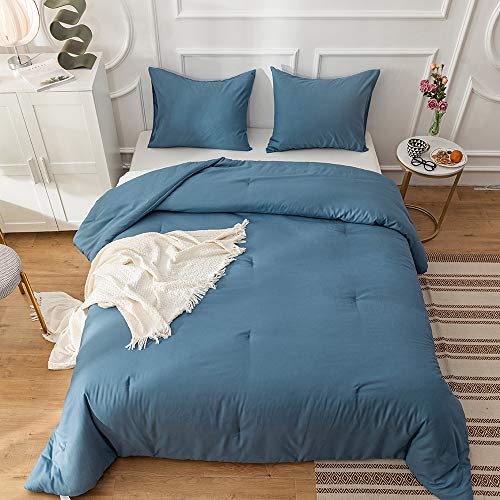Image of KAREVER Lake Blue Comforter Set Twin Solid Blue Bedding Quilt Set Boys Bright Blue Blanket Set for Kids Teens Lightweight Breathable Durable Women Bed Comforter Set
