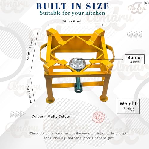 Image of Amaru Single Burner Iron Square Chulha Canteen Bhatti Commercial Gas Stove -Multi Colour, Manual (Medium-12x12x9)