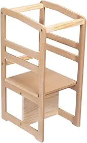 Torre de Aprendizagem Montessori 4 em 1, MDF natural cru Multifuncional para Crianças