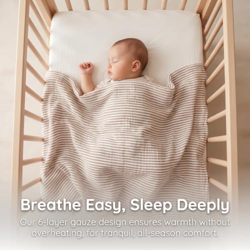 Image of 6-Layer Cotton Muslin Baby Blanket 43x43 inch Swaddles Coffee Striped