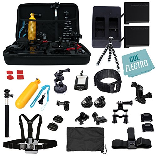 CDE Complete Kit for GoPro HERO7 / HERO6 / HERO5 Black: 2 Batteries +Charger +37pc accessory Kit. Outdoor HERO 7 / 6 / 5 Bundle: 2xBT +Charger +Head & Chest Strap +Grip +Tripod +Suction Cup &More
