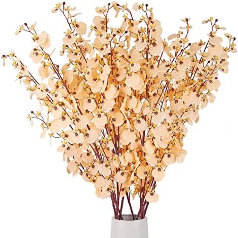HANTAJANSS Artificial Orchids Silk Flowers, 8 Pcs Orchids Silk Fake Flowers in Bulk Flowers Artificial for Indoor Outdoor Wedding Home Office Decoration (Champagne)