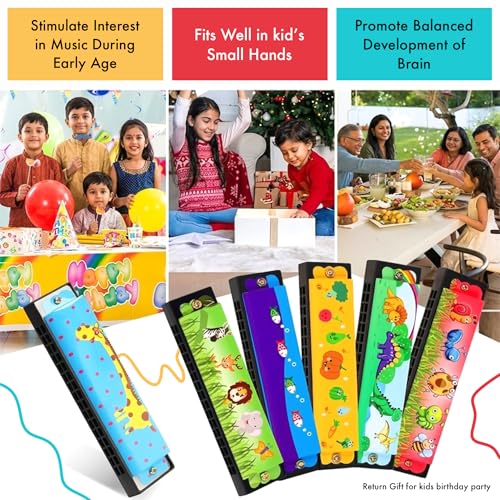 Image of SNAPTRON 12Pcs Harmonica Set for Kids, Cartoon Musical Instrument Birthday Return Gifts for Girls & Boys