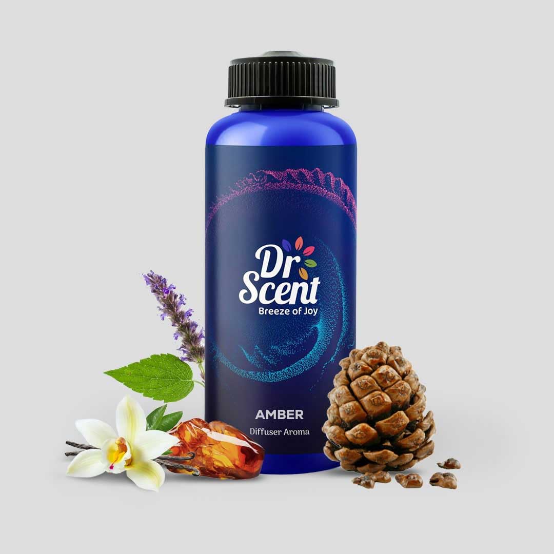 Dr Scent Diffuser Aroma Oil Amber - Begramot, Aromatic, Patchouli, Woody, Amber, Vanilla and Cedarwood Fragrance | Perfect for Offices, Homes, Shops, Hotels & Big Lobbies (1000ml)