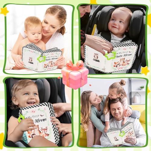 Baby Fotoalbum 4x6 Zoll, 17 Fotos Mein erstes Familienalbum Buch mit Tiere Weichem Stoffeinband & Haken für Neugeborene/Kleinkinder/Kinder/Baby-Dusche-Erinnerung-Geburtstagsgeschenke, Regenherzen