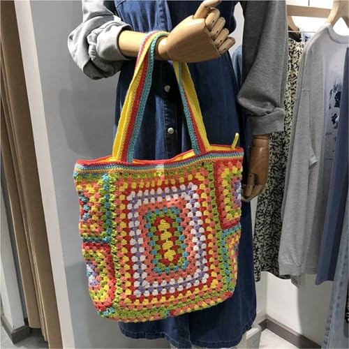 Women's Yarn Handbags, Crochet Hand-Knitted Shoulder Tote, Woven Bags for Women for Café, Beach2
